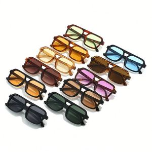 Lunettes de soleil pilote carrées UV400 à double pont avec verres dégradés transparents effet océan, personnalisables avec logo, pour hommes et femmes, collection mode 2025 - Product Image 5