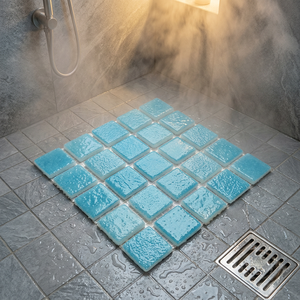 Mosaico de vidrio de fusión caliente para piscina, mosaico cuadrado de cuerpo completo de 25x25mm, color verde - Product Image 4