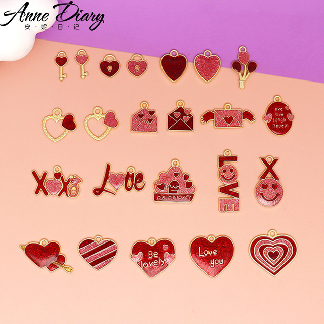 Valentine's Day Love DIY Jewelry Accessories Heart Shape Pearlescent Zinc Alloy Oil Dropping Mixed Junk Phone Chain Decoration