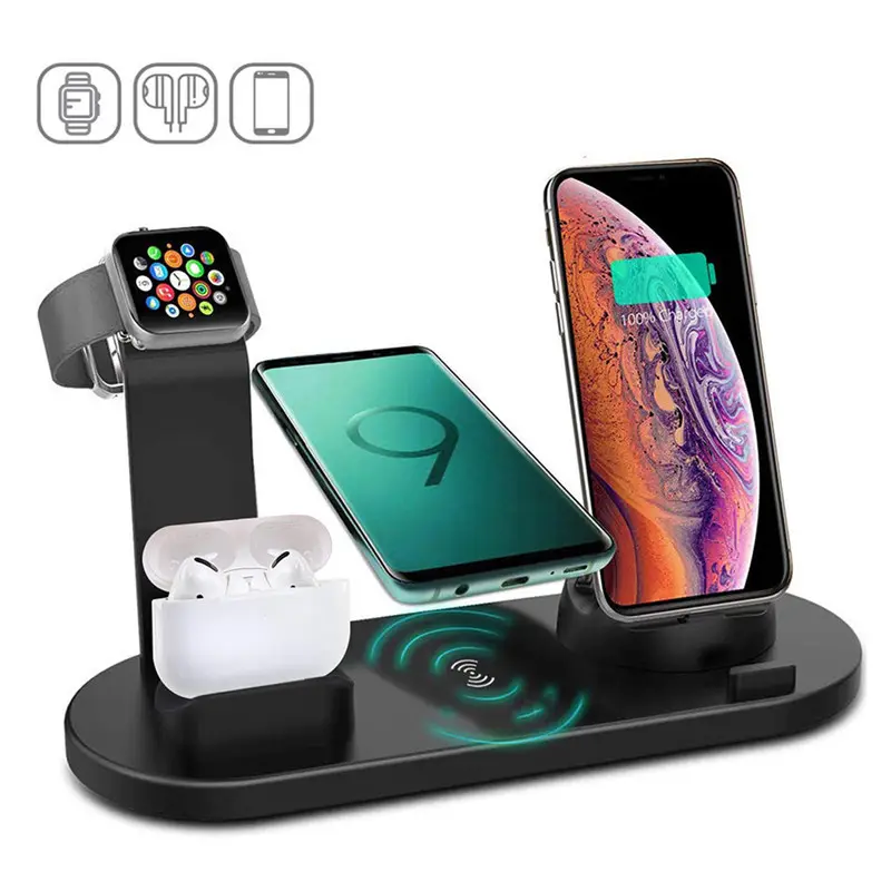 Multiple Devices 6 in 1 QI Wireless Charging Dock Fast Charging Dock Station phone holder charger for mobile phone
