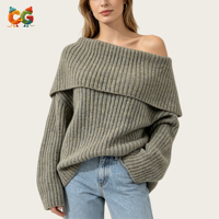 Vêtements d'hiver CG pour femmes, pull en tricot à col rabattu, couleur unie, coupe ample, respirant, anti-rétrécissement, décontracté, doux, à porter au quotidien