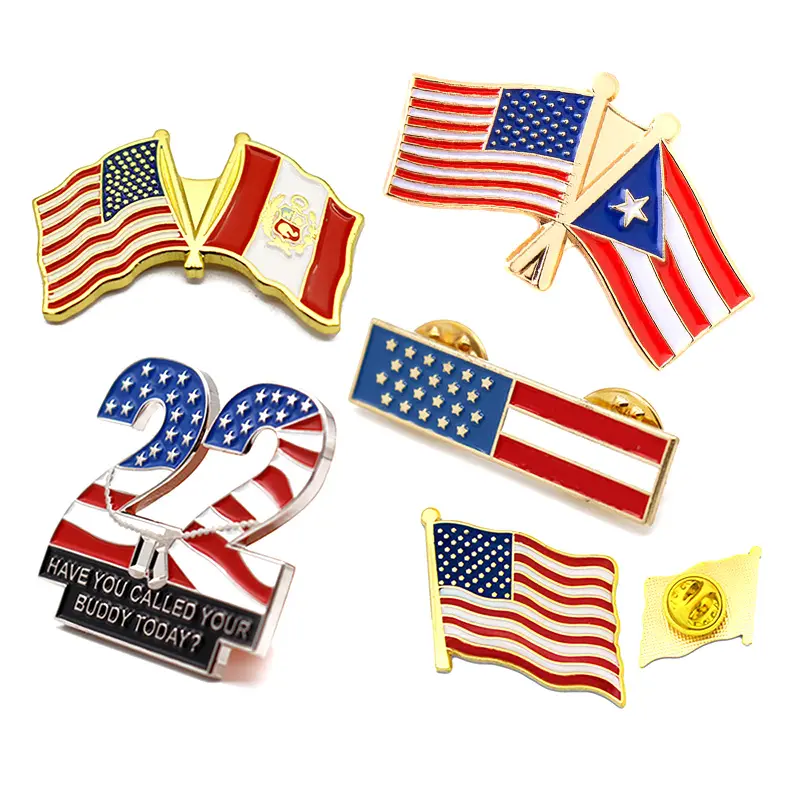 Insignia de metal personalizada para el Día Nacional, insignia de aleación de zinc esmaltada, bandera americana de EE. UU., pin de solapa, muestra gratis