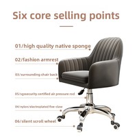 Chaise d'ordinateur en velours pour petit espace - Ergonomique, réglable en hauteur, pivotante, pour étude, dortoir, bureau à domicile, moderne, en acier