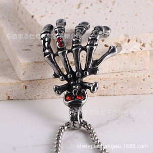 Colgante de mano de calavera con ojos rojos, de aleación de zinc, amuleto temático SP1075, regalo de joyería de moda - Product Image 4
