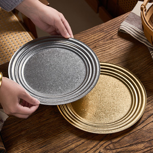 En stock, assiettes rondes en acier inoxydable Snow Peak, finition mate, plats de dîner rétro, plateau de service plat, vaisselle de luxe, vaisselle de cuisine, dessert, gâteau - Product Image 1