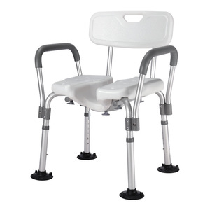 Chaise de douche en aluminium 47x56x(67-80)cm, hauteur réglable avec accoudoirs et dossier pour la sécurité au bain - Product Image 4