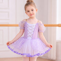 Tutú de Ballet para Niñas, Leotardo con Mangas Abullonadas, Tirantes Cruzados y Lentejuelas, Vestido de Princesa para Danza, para Niñas Pequeñas, Actuaciones en Escenario y Clases de Danza