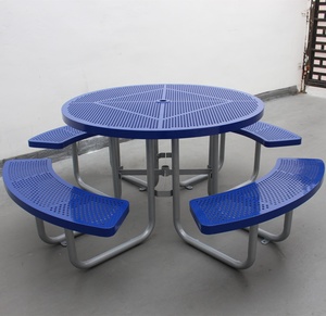 Panca <span class=keywords><strong>da</strong></span> <span class=keywords><strong>esterno</strong></span> in acciaio verniciato a polvere <span class=keywords><strong>con</strong></span> tavola rotonda parco commerciale tavoli <span class=keywords><strong>da</strong></span> picnic e panca in metallo arredo urbano - Product Image 2