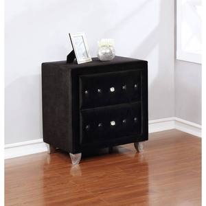 Comodino Stile Glamour Completamente Imbottito con Bottoni in Acrilico Finitura Nera Arredamento Camera da Letto - Product Image 1