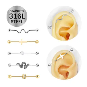 Earrings 316L Piercing Jewelry Surgical Steel Earrings Internal Thread Industrial Barbell Zircon Ear