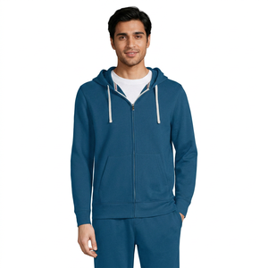 Full Zip Hoodie for Men 100% Cotton Winter Sweatshirt Hooded Long Sleeve Breathable Quick Dry Custom Zipper OEM Service - Product Image 1