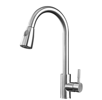 Robinet de cuisine moderne monocommande monotrou à poser sur le plan, en acier inoxydable brossé, avec douchette extractible et cartouche céramique
