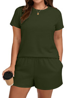 Ensemble 2 pièces pour femmes grandes tailles, t-shirt à manches courtes et short à taille élastique, tenue décontractée ample, vêtements de détente, survêtement