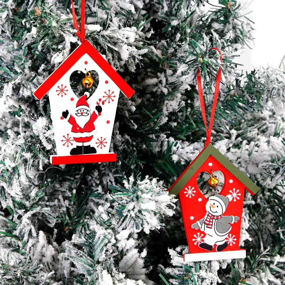 Nouveaux pendentifs de maison de Noël Décoration d'arbre de Noël Ambiance festive Disposition Père Noël bonhomme de neige tentures en bois