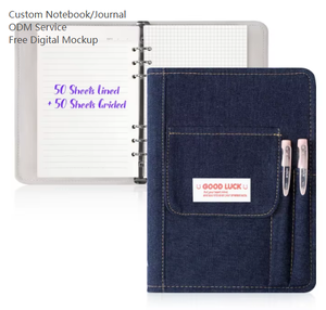 Carnet rechargeable en denim A5 Vintage Y2K Journal <span class=keywords><strong>de</strong></span> couverture en détresse pour filles | Journal personnalisé en relief, coffret cadeau <span class=keywords><strong>de</strong></span> bureau Boho - Product Image 1