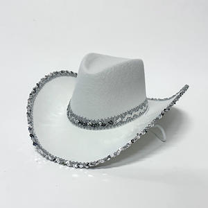 Chapeau <span class=keywords><strong>de</strong></span> cow-boy occidental <span class=keywords><strong>de</strong></span> loisirs à large bord roulé, <span class=keywords><strong>de</strong></span> haute qualité, à bord argenté, réglable pour les fêtes costumées, utilisation quatre saisons - Product Image 6