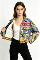Veste en jean courte pour femme, style vintage baroque floral, imprimé paisley coloré, coupe trucker