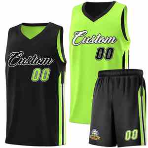 jersey basket pria custom hitam neon hijau dua sisi setelan 61 - Product Image 1