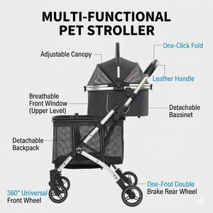 Nouvelle <span class=keywords><strong>poussette</strong></span> pour animaux de compagnie à double couche et grand espace, pour plusieurs chats et chiens, avec design séparable - Product Image 3