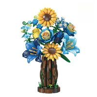 Jie Star MOC Bouquet de fleurs en blocs de construction, simulation de tournesol, tulipe, cyprès, vase, décoration d'intérieur, cadeau pour adultes
