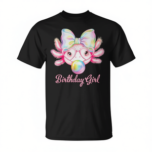 T-shirt da donna a maniche corte con stampa digitale, girocollo, per feste, design rosa, per amanti dell'axolotl, per compleanno - Product Image 3