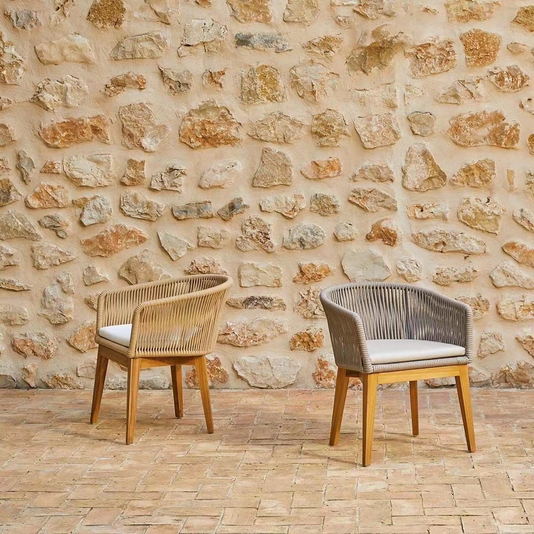 Custom garden set handcrafted new design teak wooden rope outdoor dining chair