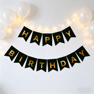Articoli per feste di alta qualità Striscione Buon Compleanno Lettere Nere e Oro 14 Pezzi 4M Decorazione per Feste - Product Image 3