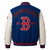 Veste Bomber Unisexe Personnalisée OEM en Laine Fine avec Manches en Cuir PU, Patchwork, Broderie et Écussons Style Baseball Streetwear