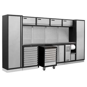 FERVI - A008P Mobiliario de taller modular con encimera de acero inoxidable 3920x498x2000mm - EAN 8012667343880 ALMACENAMIENTO DE TALLER - Product Image 1
