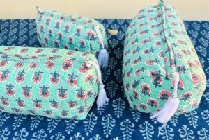 Eco-Friendly Vintage Cotton for <b>Bags</b> for Women Zipper Quilted Design Set 3 Pcs Handmade Block Printed Cosmetic Organizer - Product Image 5