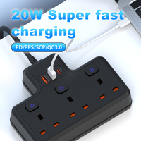 Multiprise 3500W avec 3 prises individuelles, interrupteurs, charge rapide PD QC3.0 et protection multi-coupures, prise UK