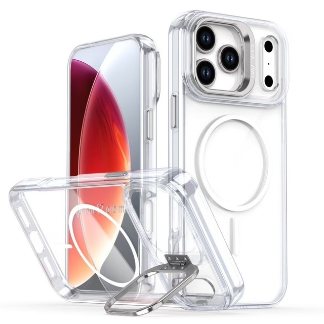 Premium clear TPU+PC Anti Fall Shockproof Thin Magnetic Ring Lens Frame Bracket Holder Phone Case for iPhone 14 15 16 17 Pro Max