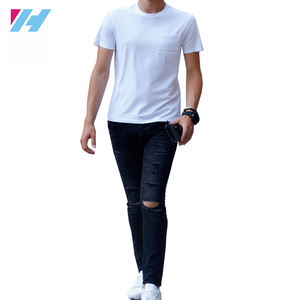 Yihao Gros Poche Poitrine Tendance Blanc T-shirt Peut Venir Figure Court Personnalisé T-shirt Homme - Product Image 2