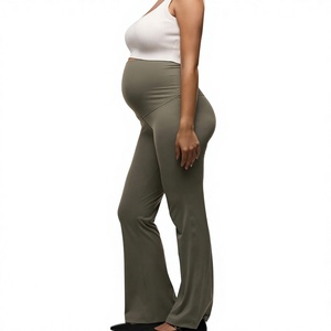 High Waist Maternity Yoga Pants with Cross Support Belly Band, Slim <b>Flare</b> Pants, Autumn Winter Pregnancy <b>Leggings</b> for Women - Product Image 1