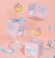 Boîte d'emballage en papier écologique pour gâteau d'anniversaire avec poignée rose, boîte à cupcakes, donuts, sushi, brownie, biscuits, avec ruban