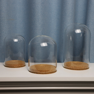 Geblasene klare Glaskuppeln mit Holz sockel für Hochzeits glas Cloche LED-Lampen beleuchtungs sockel Dekoratives Geschenk für Weihnachts ferien - Product Image 3