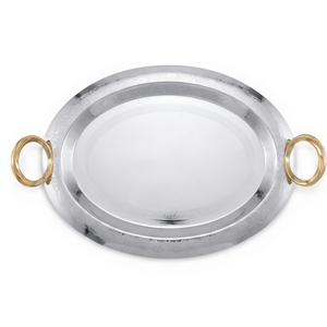 Artisanal Oval <b>Serving</b> <b>Tray</b> With <b>Gold</b> Ring Handles Polished Metal Finish For Residential Use Wedding Events Restaurant And Gifts - Product Image 1