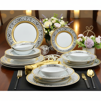 KAROSA 24 pièces Service de table en porcelaine de Chine à bord doré allemand personnalisé, assiettes, bols, vaisselle pour 6 personnes