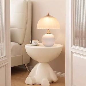 Cream Ceramic <b>Minimalist</b> Simple <b>Table</b> Bedroom <b>Bedside</b> Study Use Luxury High-End Creative Atmosphere Bedroom LED Light - Product Image 5