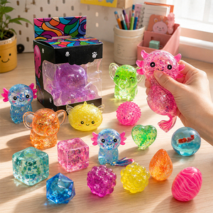 Aqua Gel Stress Animals <b>Clear</b> TPR Starflake Cube <b>Jelly</b> Ball Pink Rabbit Sensory Squeeze Toy Party Favor Bundle - Product Image 3