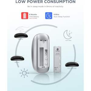 Souris sans fil Rapique ultra-mince 1600 DPI, double mode, clic silencieux, portable, récepteur USB blanc, câble Type-C, 1 pile AA - Product Image 6