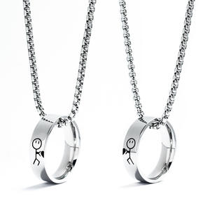 Petit collier de marieur polyvalent pour couple principalement en acier inoxydable de style punk en acier inoxydable Collier à anneaux en acier inoxydable Chaîne de chandail - Product Image 1