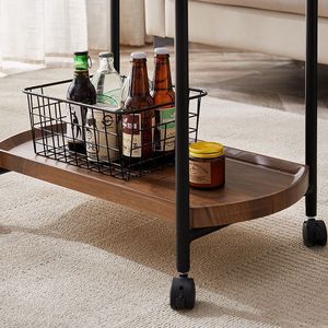 Wooden Side <b>Table</b> With Wheels Movable <b>Coffee</b> <b>Table</b> Storage Rack For Living Room Sofa - Product Image 4