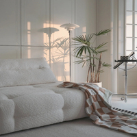 Canapé modulaire convertible moderne en tissu bouclé, sectionnel à profil bas sans accoudoirs avec coussins réglables, emballage compressé sous vide