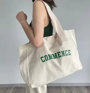 कस्टम मुद्रित लोगो पर्यावरण अनुकूल कैनवास कॉटन टोट बैग के साथ प्राकृतिक अतिरिक्त बड़े कैनवास टोट बैग