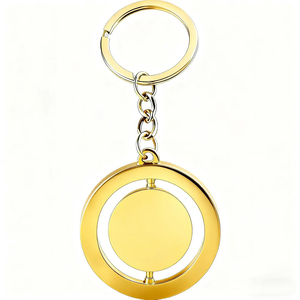 Logo personnalisé porte-clés en métal rotatif plaqué or rond tendance Prévention de la rouille vierge Mini porte-clés durables imprimés élégants - Product Image 4