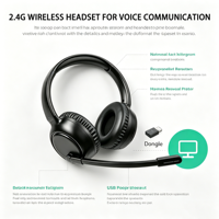 Casque sans fil 2,4 GHz pour centre d'appels, circum-auriculaire, réduction de bruit ENC, Bluetooth Hi-Fi, autonomie 10h, longue portée, faible latence, anti-interférence