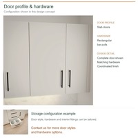 Meubles de cuisine laqués sur mesure au design contemporain, aménagement en U, options de rangement coulissants et livraison en kit