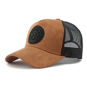 Casquette de baseball pour homme en suède, maille 5 panneaux, mousse, haute qualité, avec logo personnalisé brodé, style trucker, mode décontractée - Product Image 4