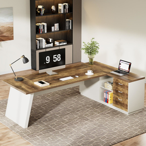 Bàn điều hành hình chữ L, bàn văn phòng hiện đại 78 inch có ngăn kéo và Tủ hồ sơ bên, bàn máy tính bằng gỗ góc - Product Image 5